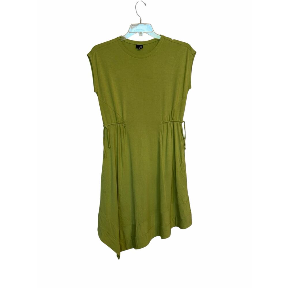 Lisa Bayne Dress Small Avocado Green Bamboo Cotton Asymmetrical Lagenlook Artsy - Picture 6 of 6